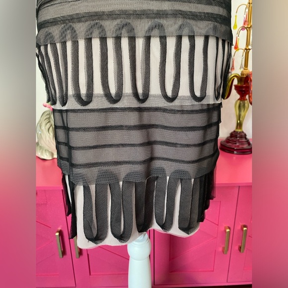 BCBGMAXAZRIA SIZE 2 NUDE BLACK MESH OVERLAY COCKTAIL DRESS RAW HEM HOLIDAY PARTY - Picture 2 of 6